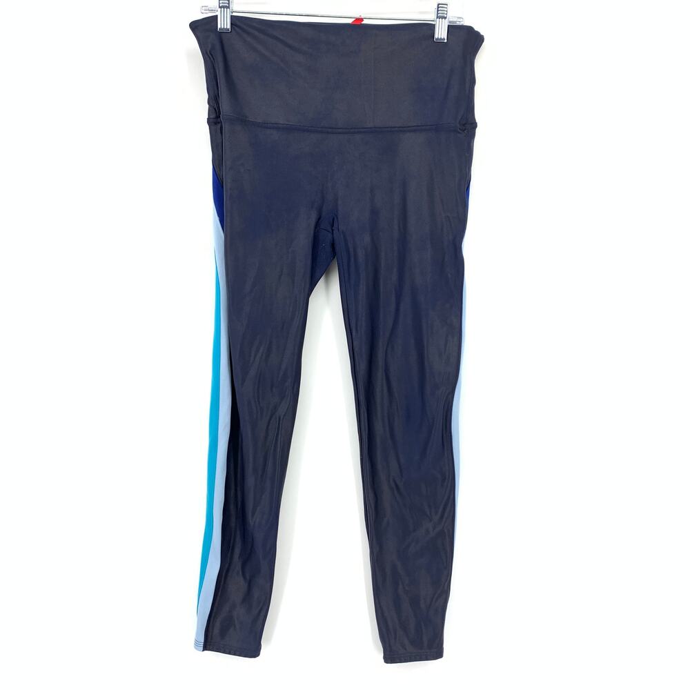 Spanx Women XL High Waist Active Leggings Black Blue Colorblock Workout